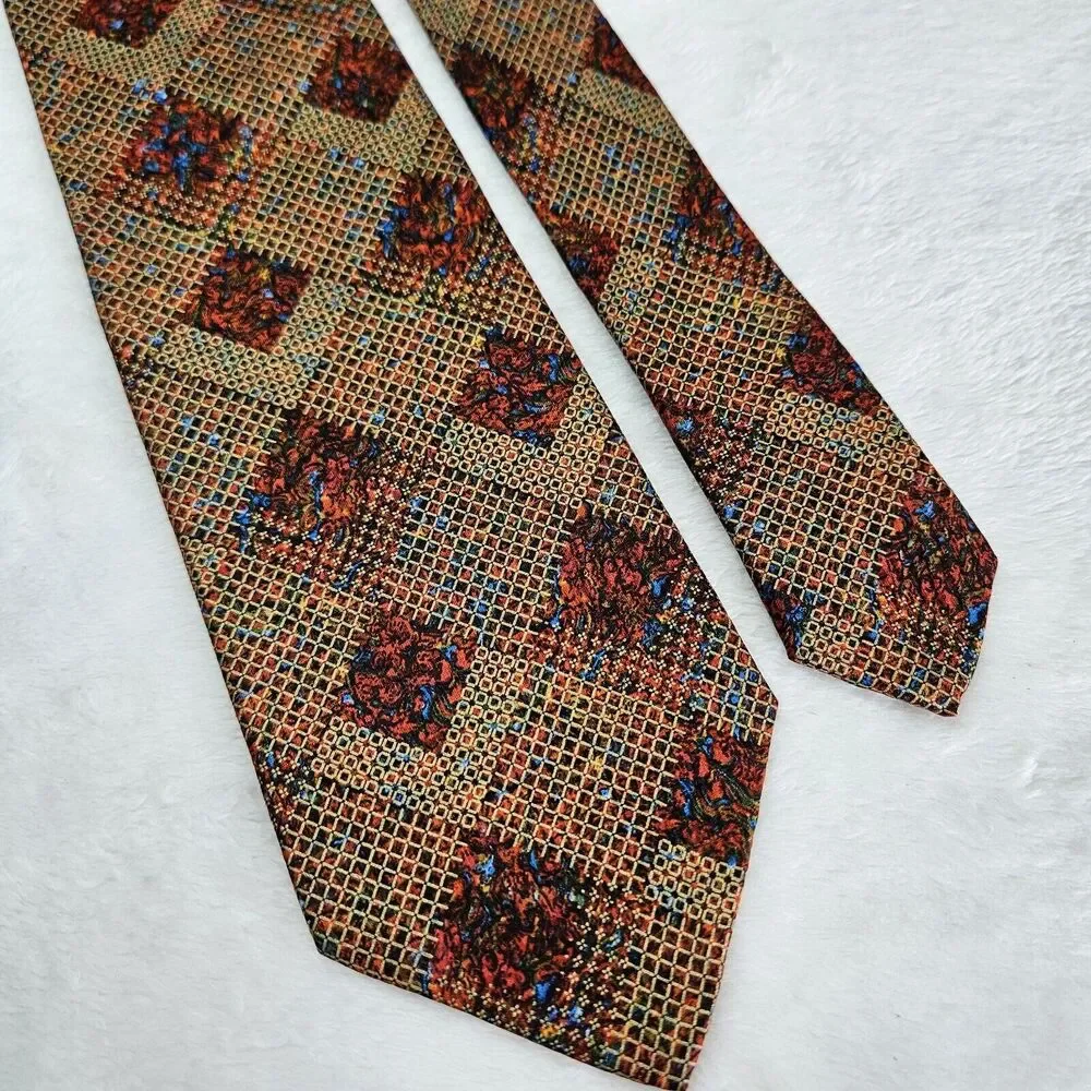 Brioni‎ Silk Tie Mens Luxury Red Gold Floral Handmade in Italy Designer Wedding